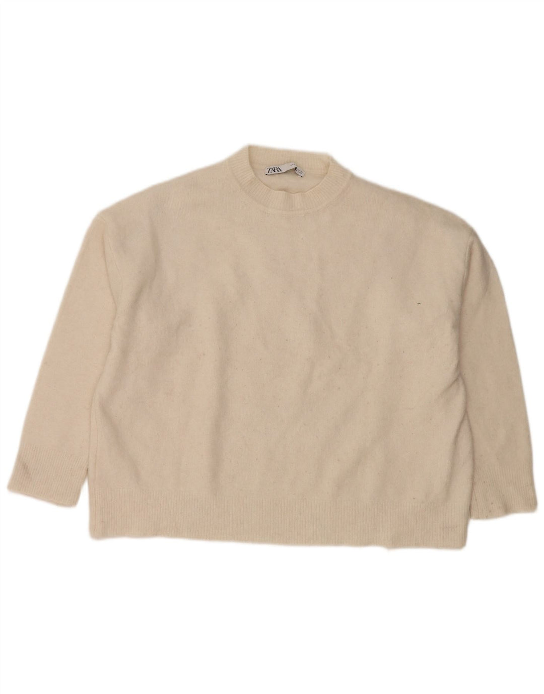 Zara Damen-Pullover, übergroß, Rundhalsausschnitt, Gr. 10, Größe S, gebrochenes weißes Nylon