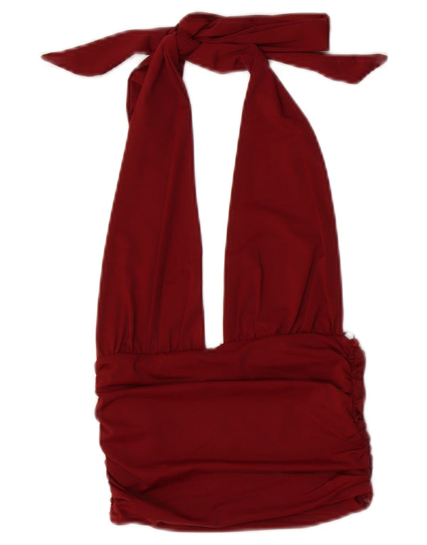 Zara Damen Neckholder Top UK 8 Small Burgund Polyamid