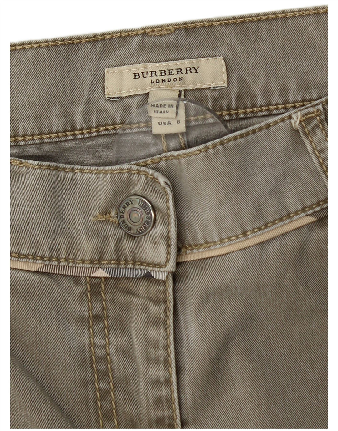 BURBERRY Damen Straight Jeans UK 10 Small W32 L29 Khaki Baumwolle