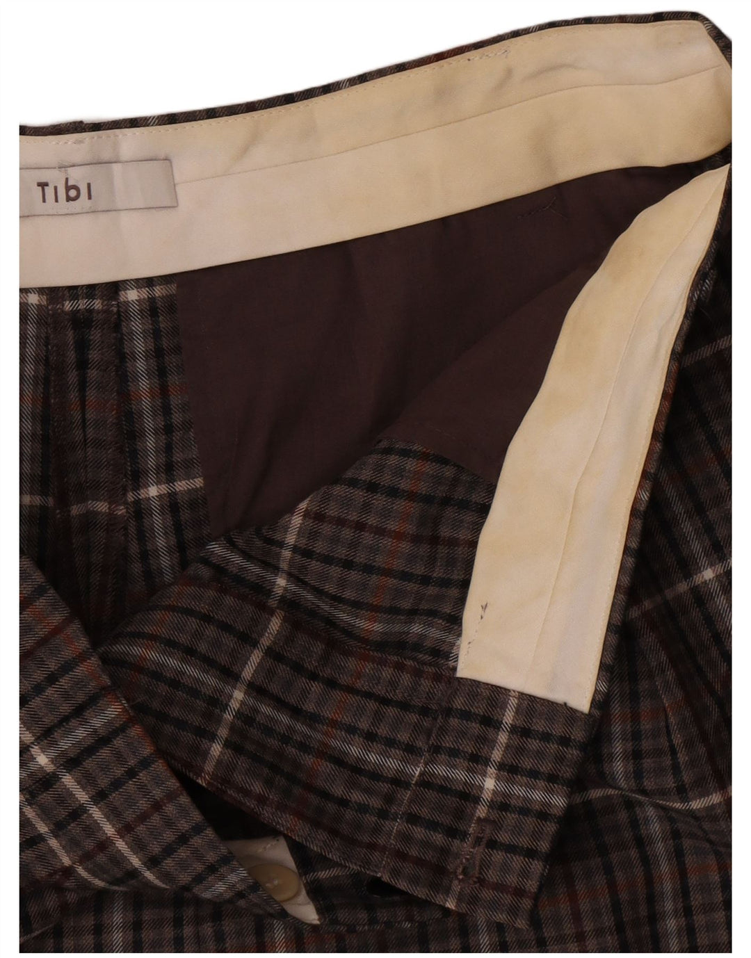 Tibi Damen-Chinoshorts mit hoher Taille, W32, mittelbraunes kariertes Polyester