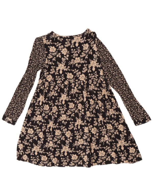 Zara Mädchen-Langarmkleid in A-Linie, 13–14 Jahre, schwarz geblümt