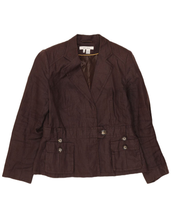 Zara Womens 1 Button Blazer Jacket UK 18 XL Brown Ramie