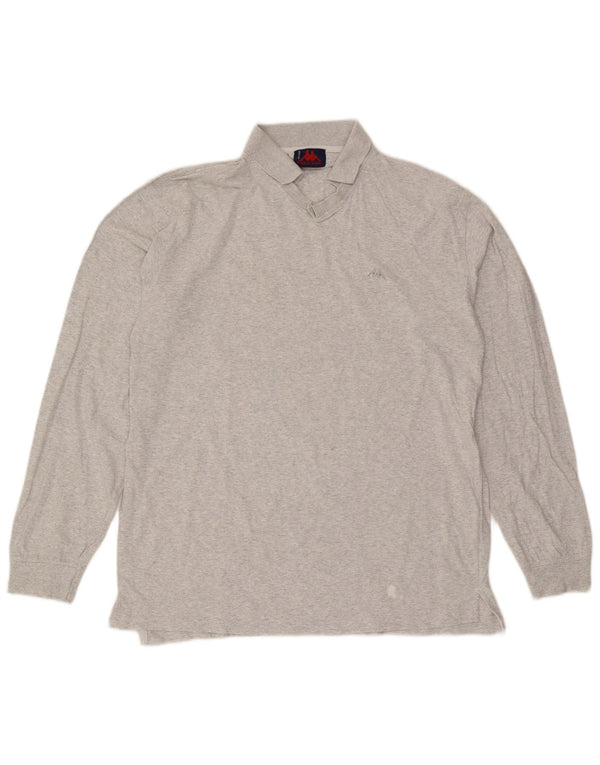 Kappa Herren-Langarm-Poloshirt XL aus grau gefleckter Baumwolle