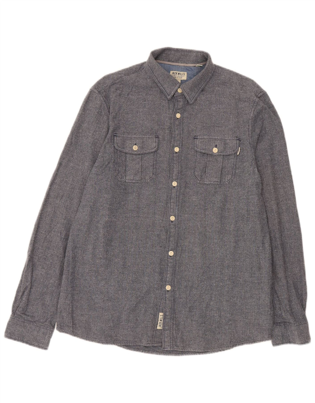 Jack Wills Herrenhemd, Größe L, aus blauer Baumwolle mit Fischgrätenmuster