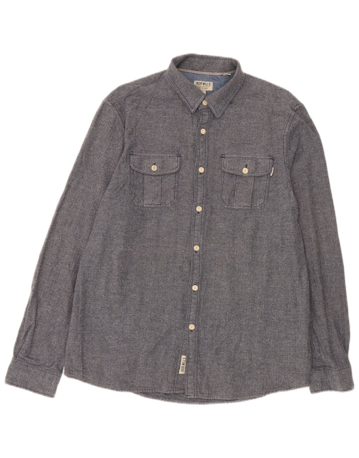 Jack Wills Herrenhemd, Größe L, aus blauer Baumwolle mit Fischgrätenmuster
