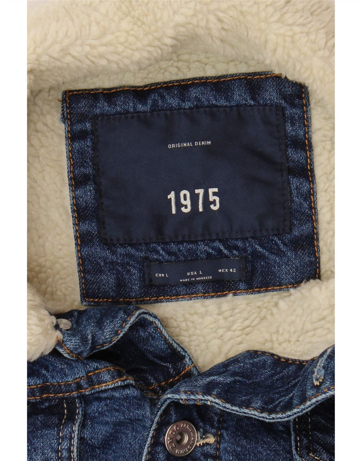 ZARA Herren Sherpa Jeansjacke UK 40 Große marineblaue Baumwolle