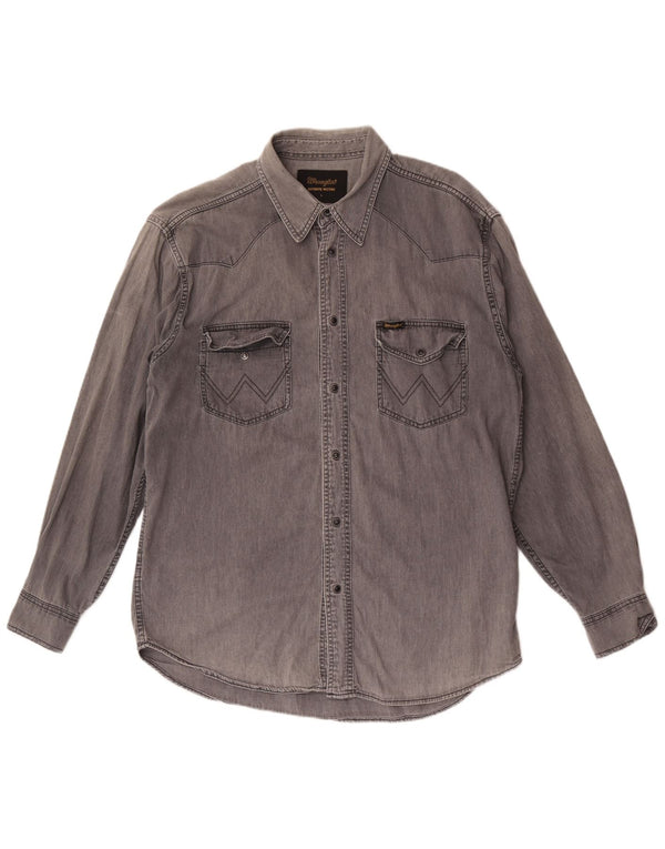 Wrangler Mens Denim Shirt Large Grey Cotton