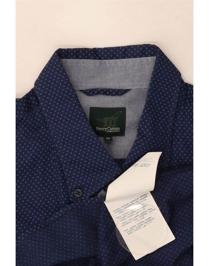HENRY COTTONS Herrenhemd Größe 39 Mittelmarineblau gefleckte Baumwolle