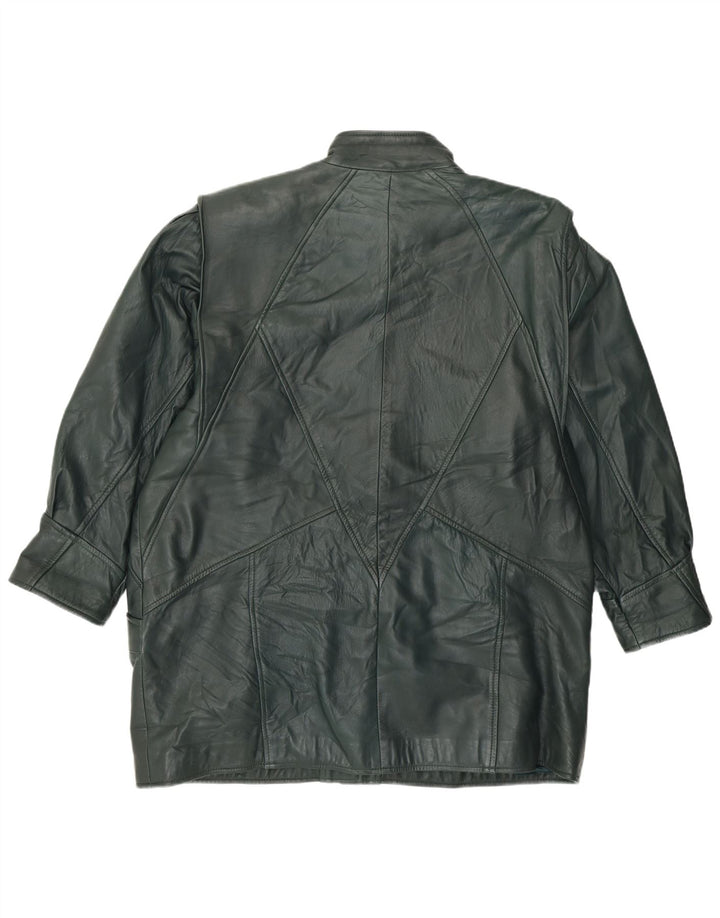 VINTAGE Womens Leather Coat UK 20 2XL Green Leather