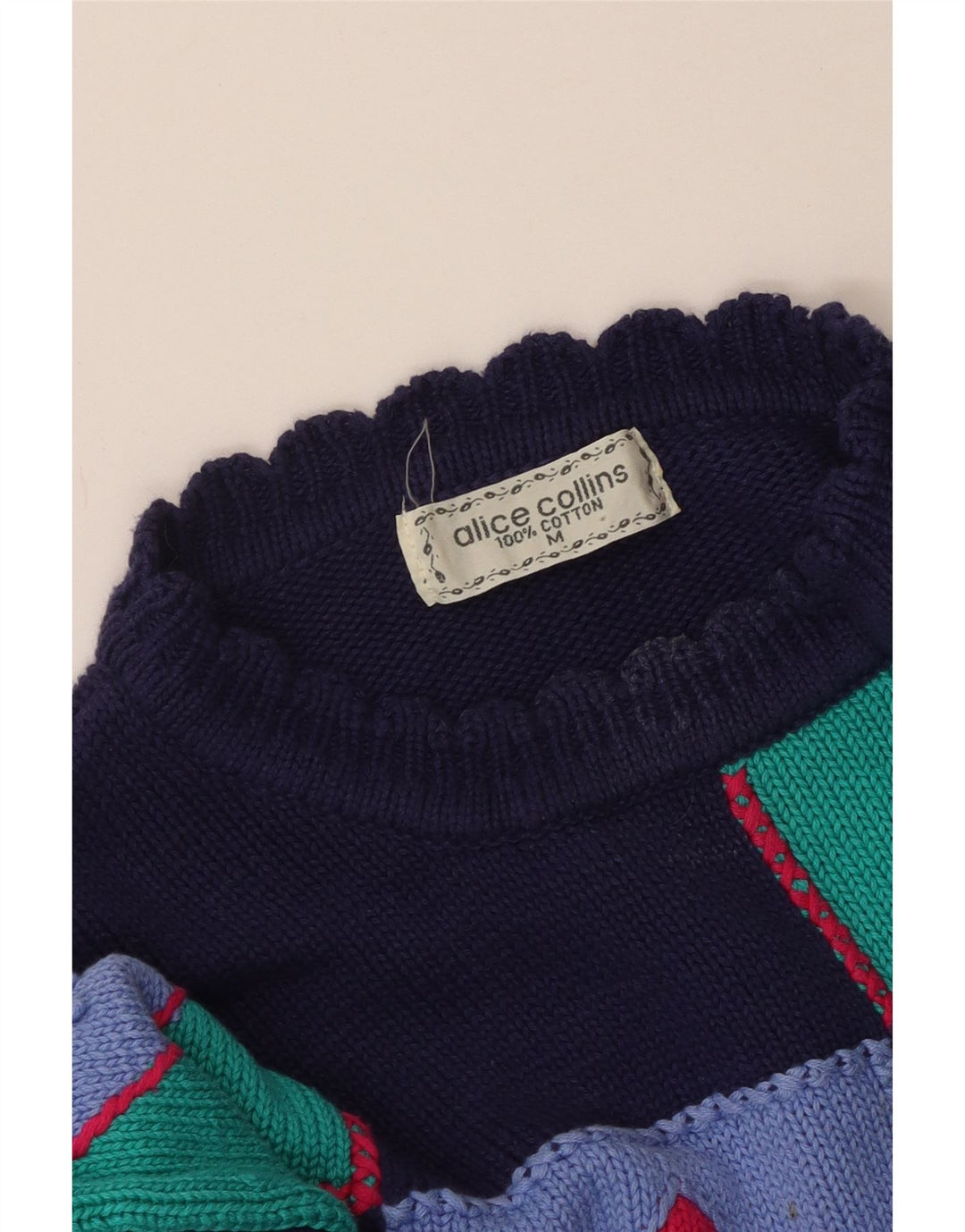 VINTAGE Damen-Pullover mit Rundhalsausschnitt, Gr. 14, mittleres Marineblau, Patchwork