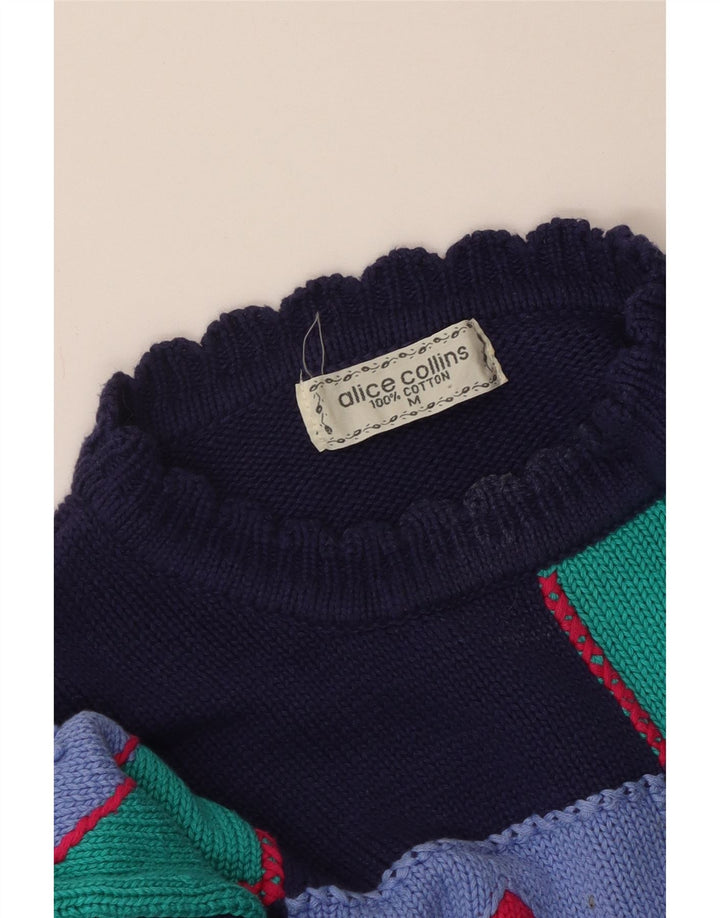 VINTAGE Damen-Pullover mit Rundhalsausschnitt, Gr. 14, mittleres Marineblau, Patchwork