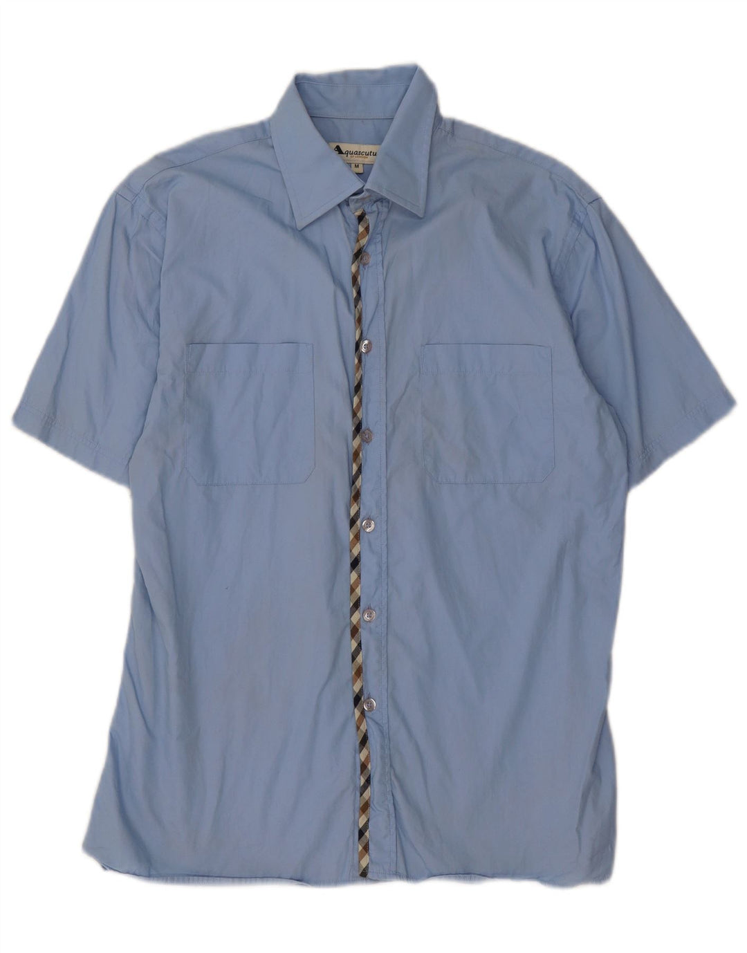 Aquascutum Herren-Kurzarmhemd aus mittelblauer Baumwolle