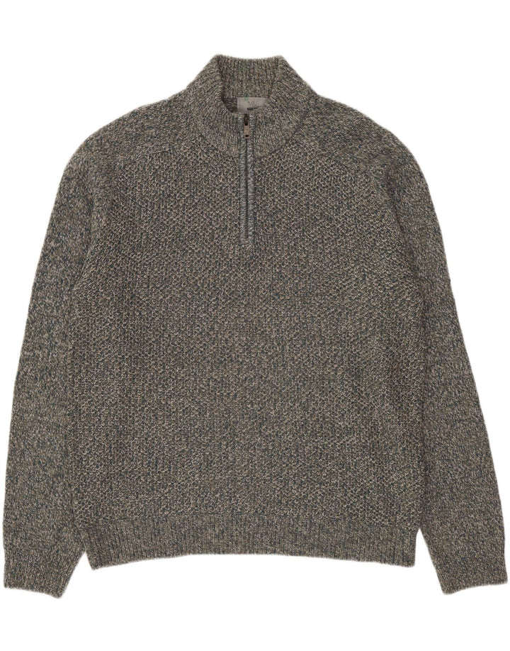Marks & SPENCER Herren-Pullover mit Reißverschluss am Hals, groß, grau gefleckt