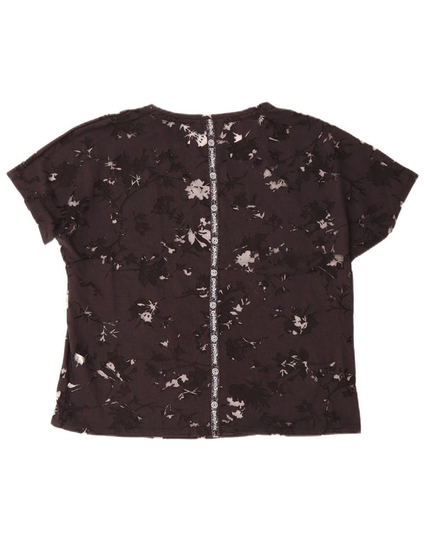 Desigual Damen Durchsichtiges T-Shirt mit Grafik, UK 16, Mittelschwarz mit Blumenmuster