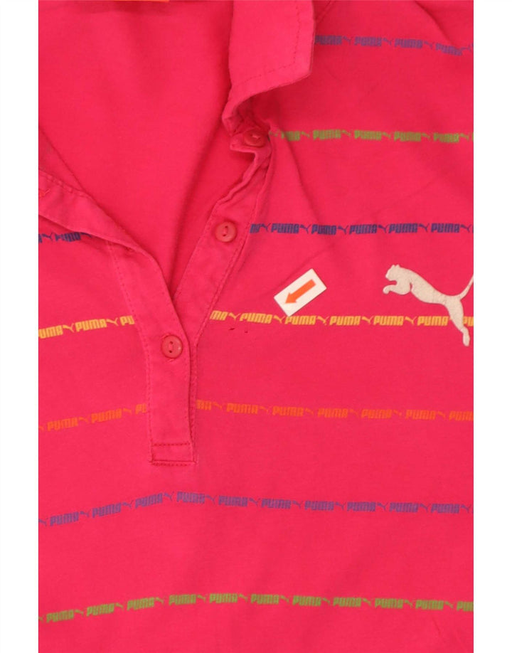 Puma Damen Poloshirt UK 14 Large Rosa gestreift