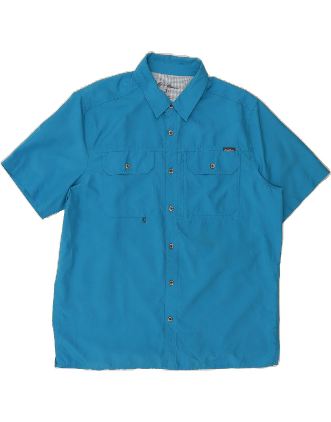 EDDIE BAUER Mens Short Sleeve Shirt Large Blue Polyester Vintage Eddie Bauer and Second-Hand Eddie Bauer from Messina Hembry 