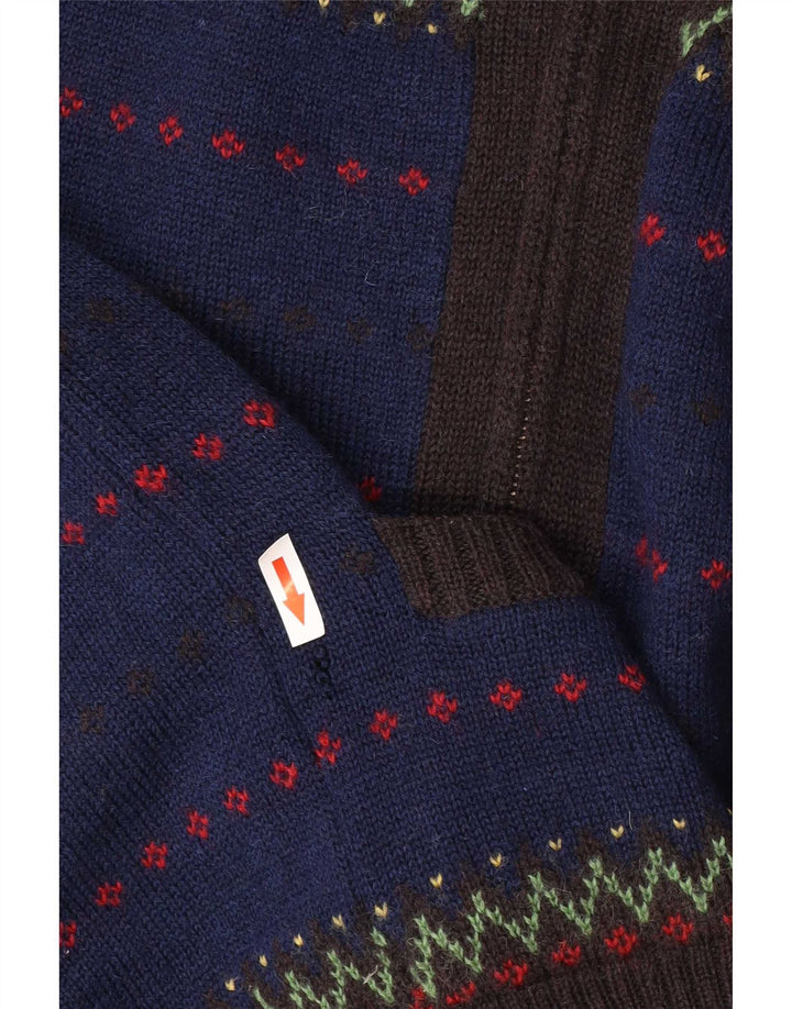 Farah Herren-Cardigan mit durchgehendem Reißverschluss, mittelblaue Fair-Isle-Wolle