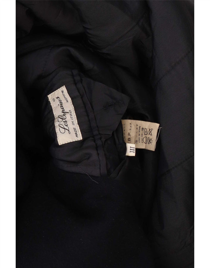 Les Copains Zweireihiger Herrenmantel UK 36 Small Marineblaue Wolle