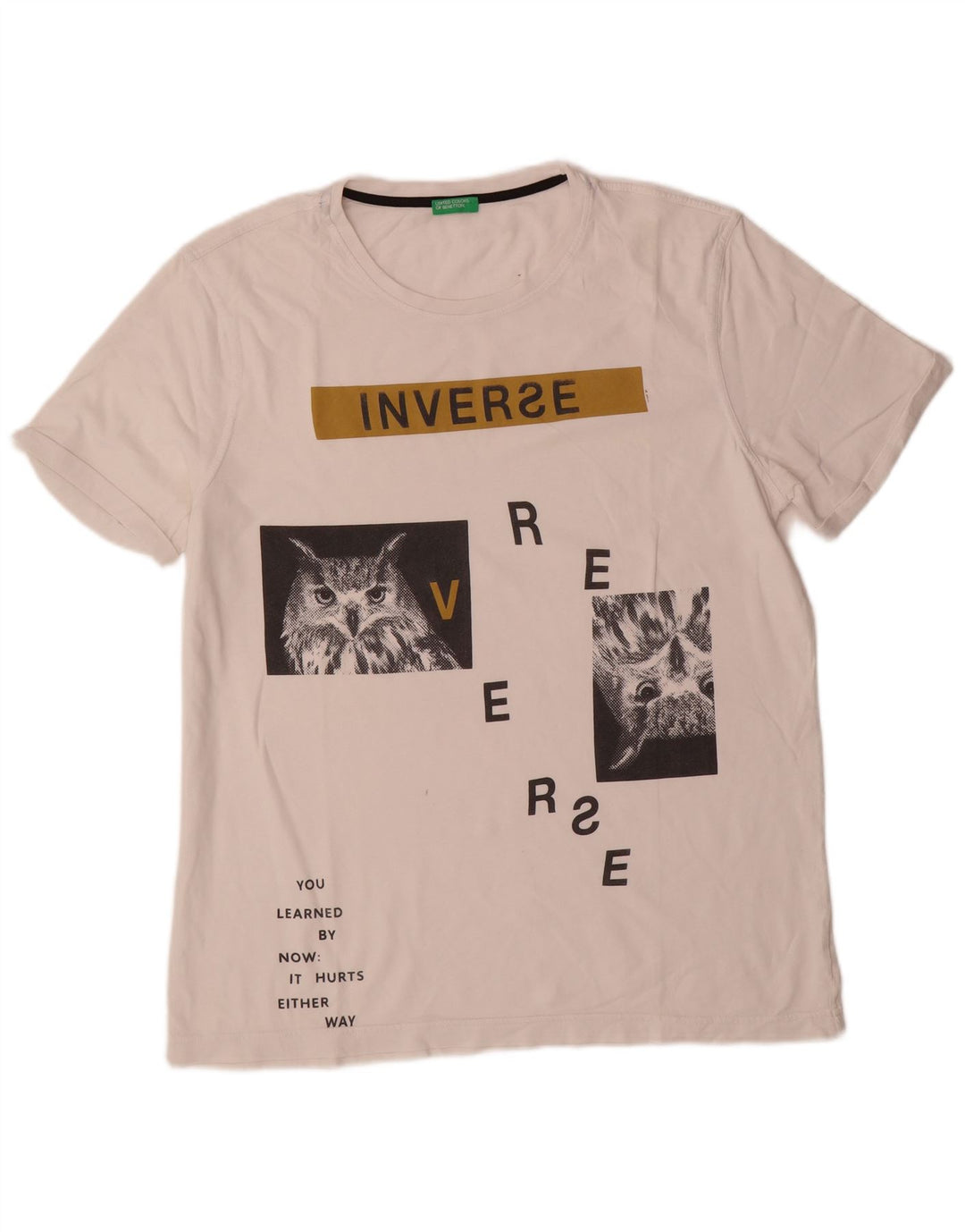 Benetton Herren-T-Shirt mit Grafik, Mittelweiß