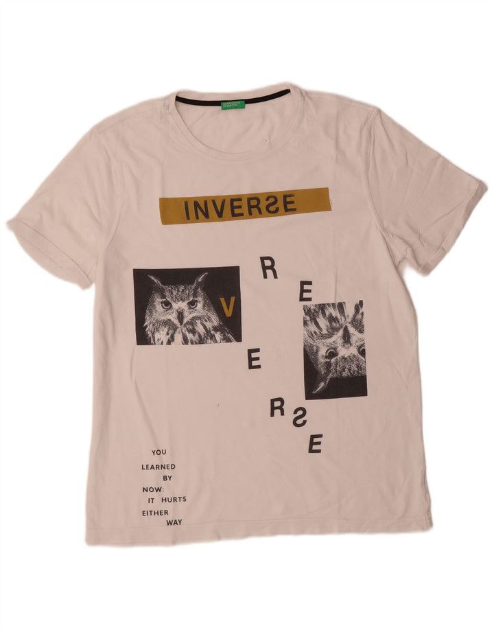 Benetton Herren-T-Shirt mit Grafik, Mittelweiß