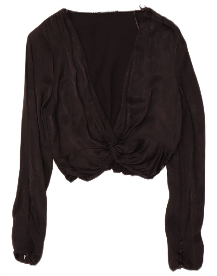 Zara Damen Langarm-Crop-Top UK 10 Small Schwarz