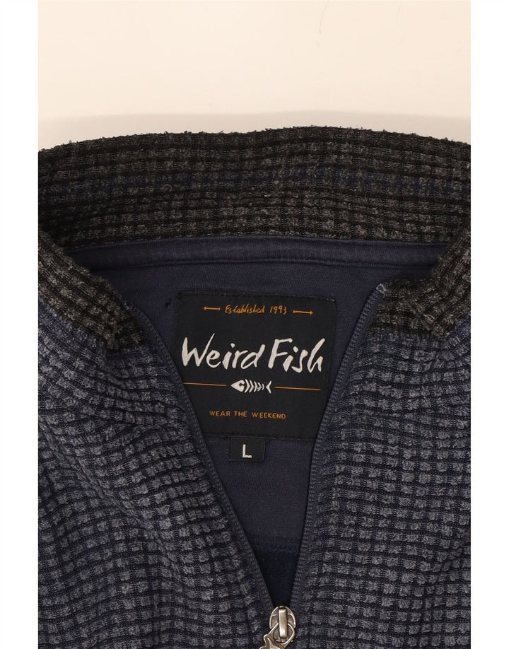 WEIRD FISH Mens Zip Neck Sweatshirt Jumper Large Navy Blue Polyester Vintage Weird Fish and Second-Hand Weird Fish from Messina Hembry 