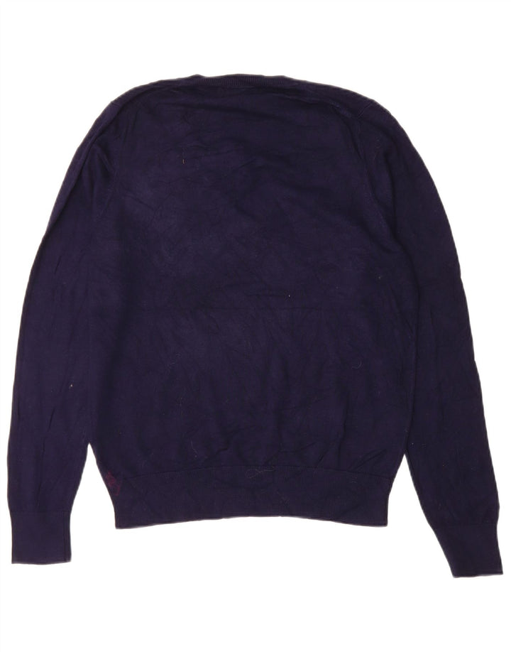 ZARA Mens V-Neck Jumper Sweater Large Navy Blue Viscose