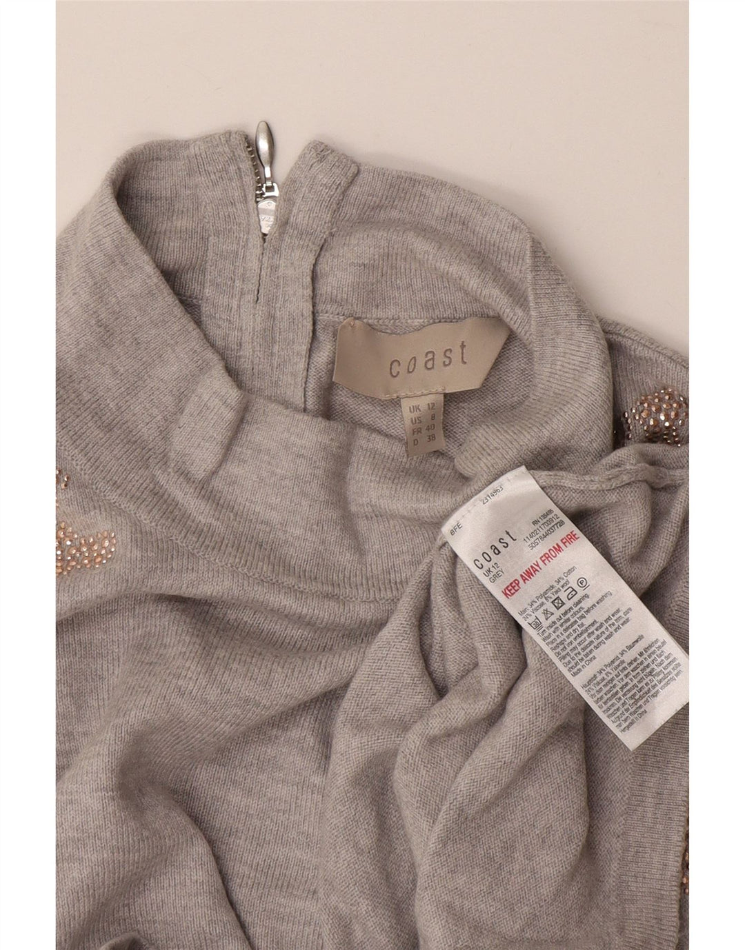 Rollkragenpullover für Damen von Coast, Gr. 12, mittelgrau, geblümt, Polyamid