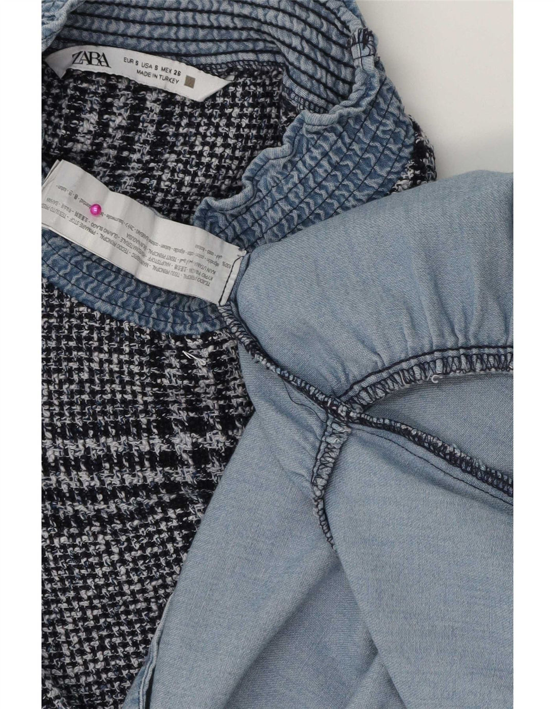 Zara Damen-Stufenkleid UK 10 Small Blue Check Cotton