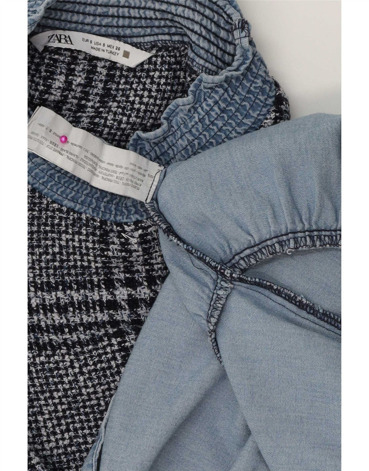 Zara Damen-Stufenkleid UK 10 Small Blue Check Cotton
