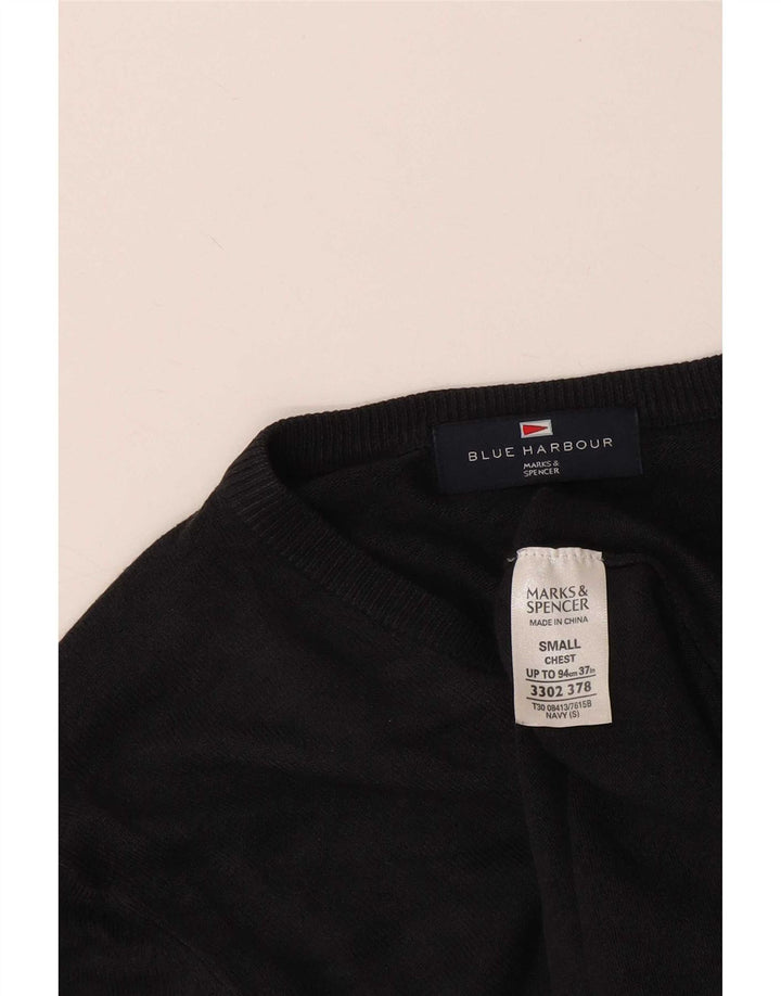 Marks & Spencer Herren Blue Harbor V-Ausschnitt Pullover Pullover Small Schwarz Acryl