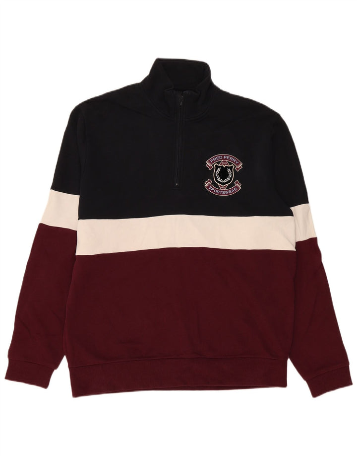 Fred Perry Herren-Sweatshirt mit Reißverschluss am Hals, mittelgroß, mehrfarbig, Farbblock