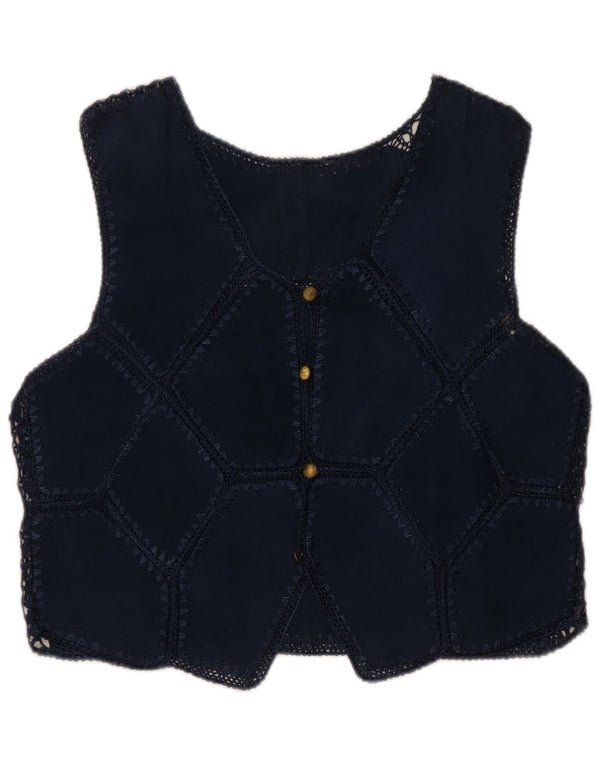Vintage Damen Wildlederweste UK 14 Medium Navy Blue