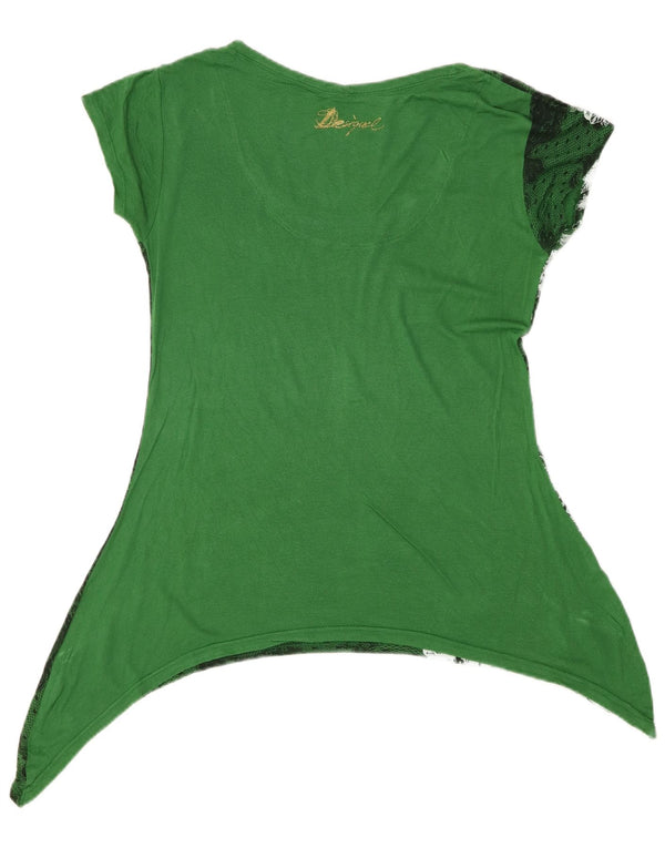 Desigual Womens Graphic Asymmetric Tunic Top UK 14 Großes grünes Blumenmuster