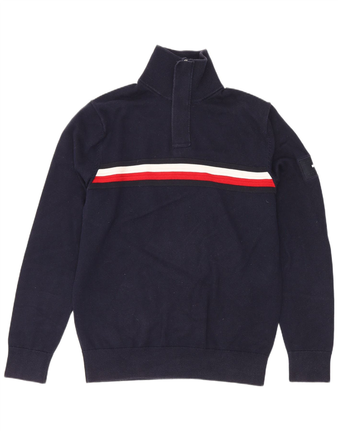 Tommy Hilfiger Herren-Pullover mit Reißverschluss am Hals, mittlerer Marineblau-Farbblock