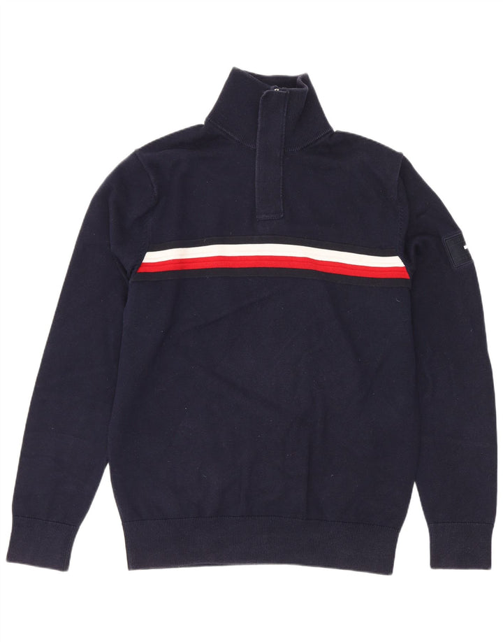 Tommy Hilfiger Herren-Pullover mit Reißverschluss am Hals, mittlerer Marineblau-Farbblock