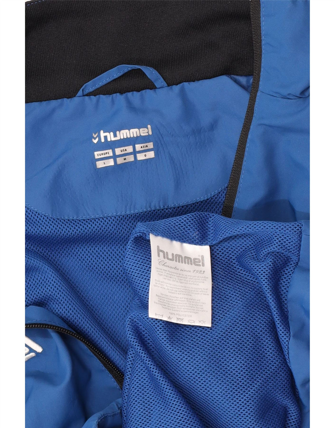 Hummel Herren-Trainingsanzugoberteil mit Grafik, Mittelblaues Farbblock-Polyester