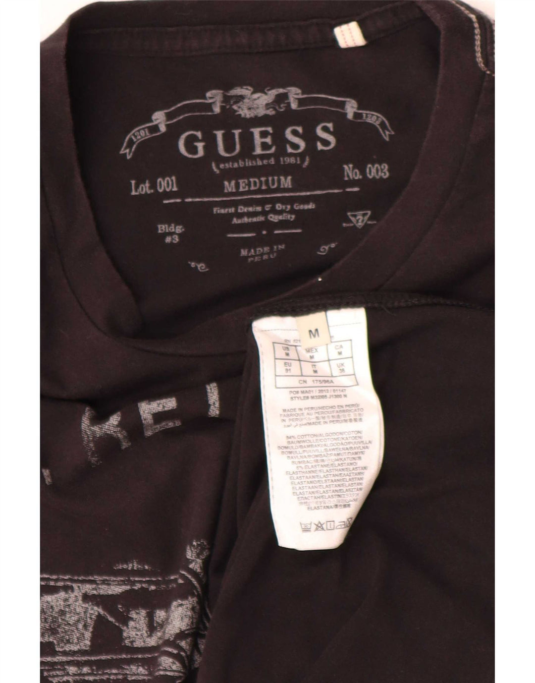 Guess Herren-T-Shirt mit normaler Grafik, mittelschwarze Baumwolle