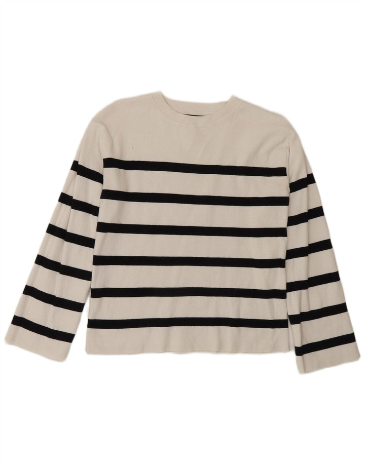 Marks & Spencer Damen-Blusenoberteil, normal, UK 10, Größe S, weiß, gestreift, Baumwolle