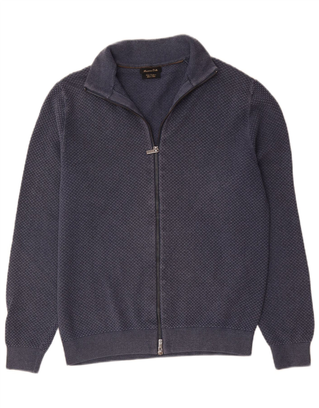 Massimo Dutti Herren-Cardigan mit durchgehendem Reißverschluss, Größe S, marineblaue Baumwolle