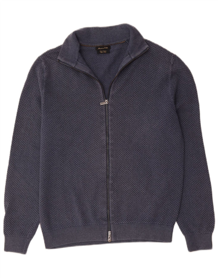 Massimo Dutti Herren-Cardigan mit durchgehendem Reißverschluss, Größe S, marineblaue Baumwolle