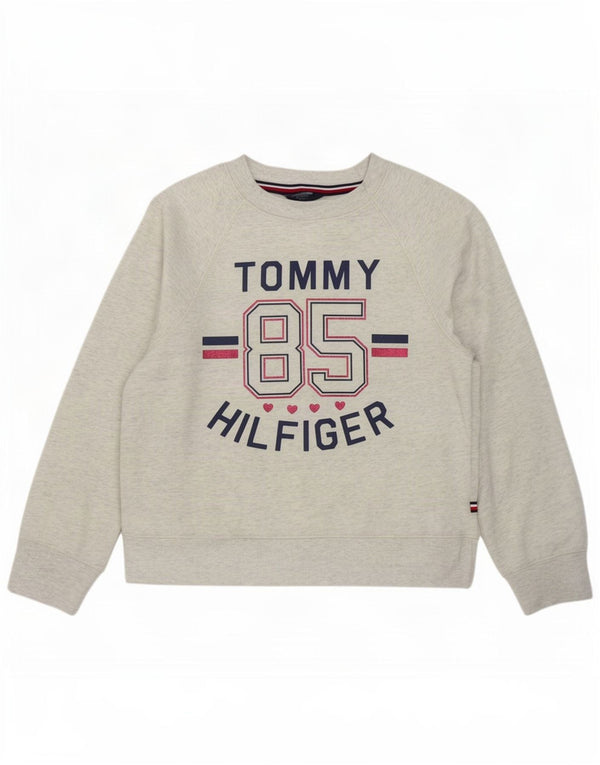 Tommy Hilfiger Mädchen-Sweatshirt mit Grafik, 8–9 Jahre, mittelgraue Baumwolle