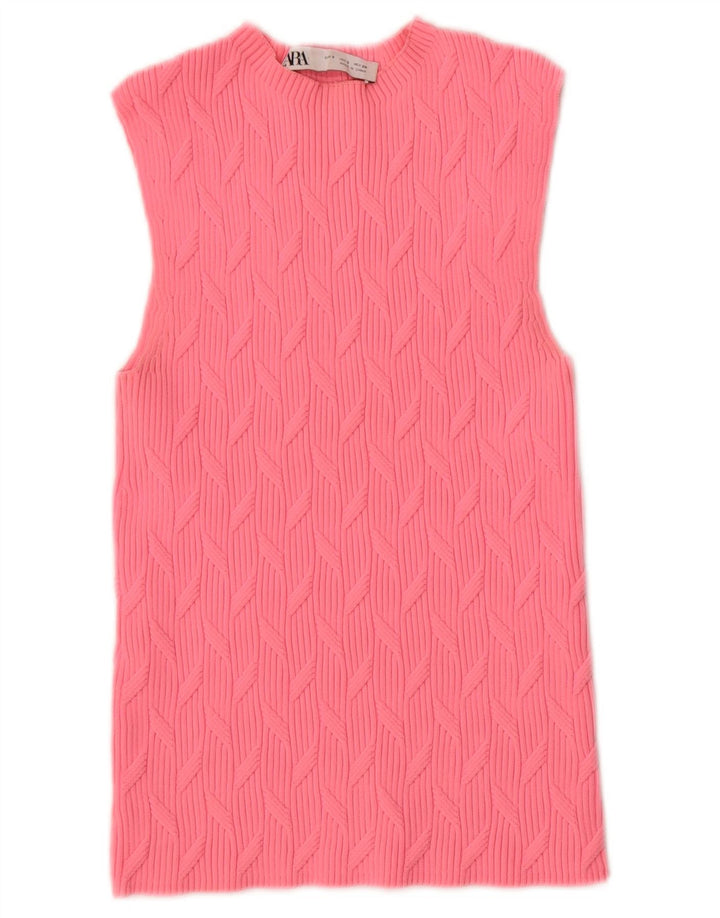 Zara Damen Crop Vest Tank Top UK 8 Small Rosa Polyester