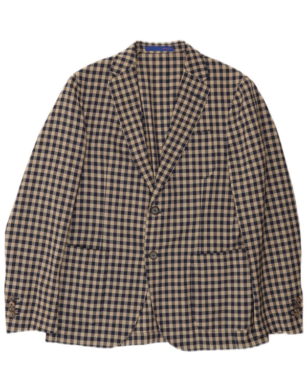 Angelico Herren-Blazer mit 2 Knöpfen, IT 50, große beige Gingham-Wolle