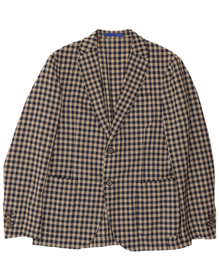 Angelico Herren-Blazer mit 2 Knöpfen, IT 50, große beige Gingham-Wolle