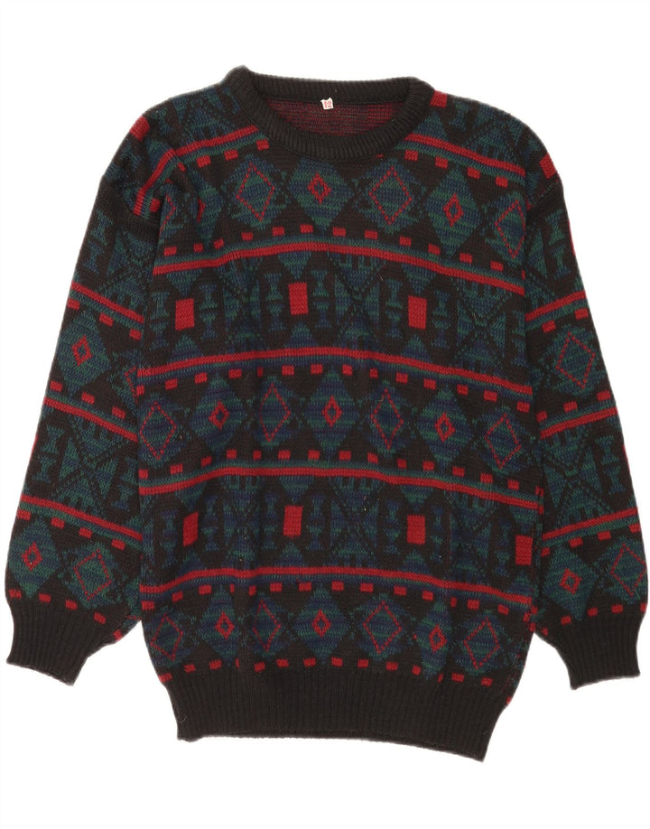 Vintage Herren Pullover mit Rundhalsausschnitt, mittelgrau, geometrisch