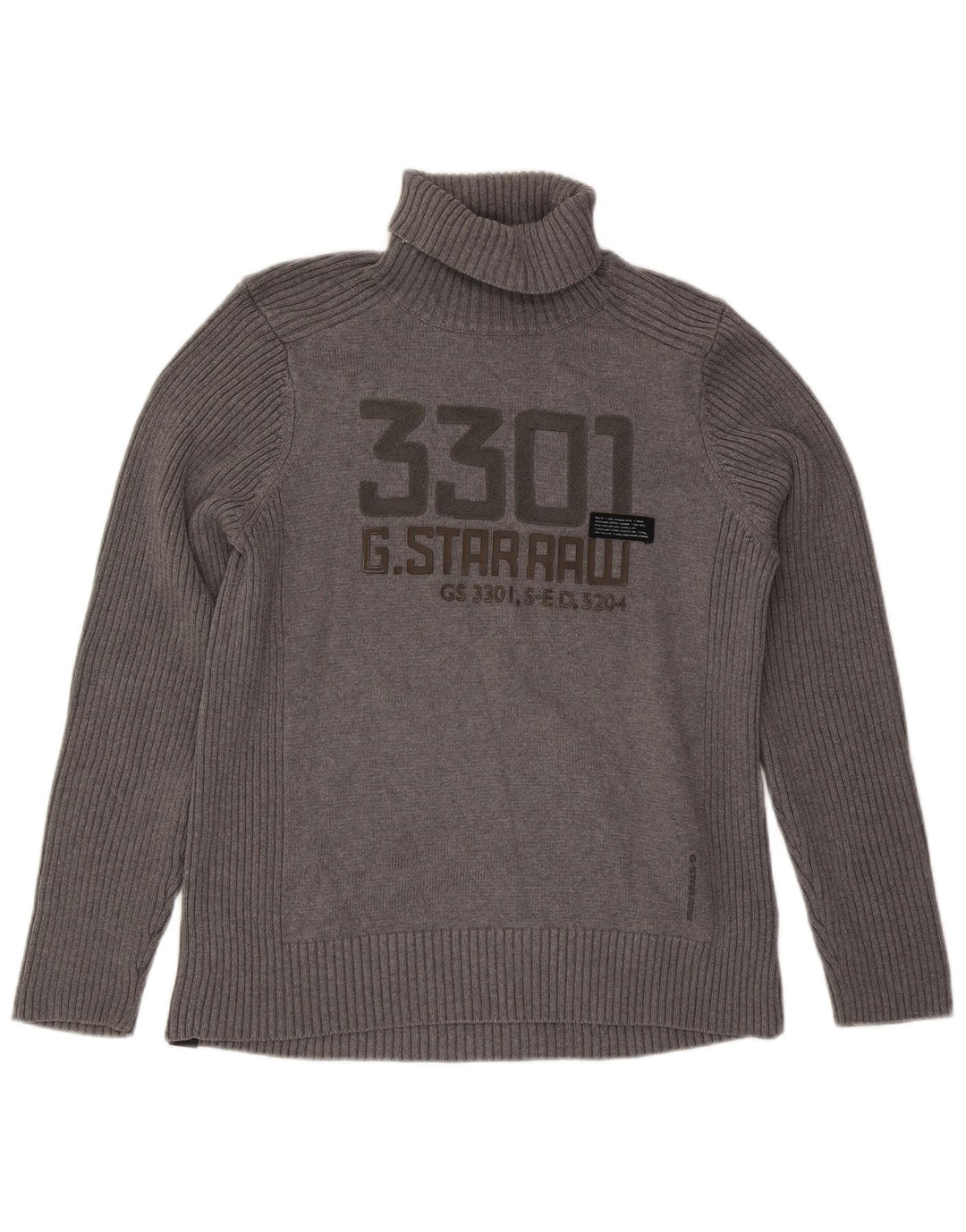G-Star Herren-Pullover mit Rollkragen, Grafik, XL, graue Baumwolle
