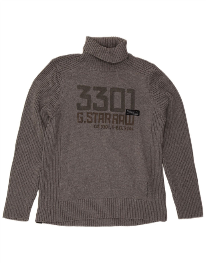 G-Star Herren-Pullover mit Rollkragen, Grafik, XL, graue Baumwolle