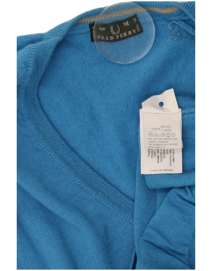 Fred Perry Damen-Pullover mit V-Ausschnitt, UK 12, mittelblaue Wolle