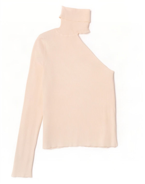 Zara Damen Langarm-Crop-One-Shoulder-Top UK 12 Mittelweiße Viskose